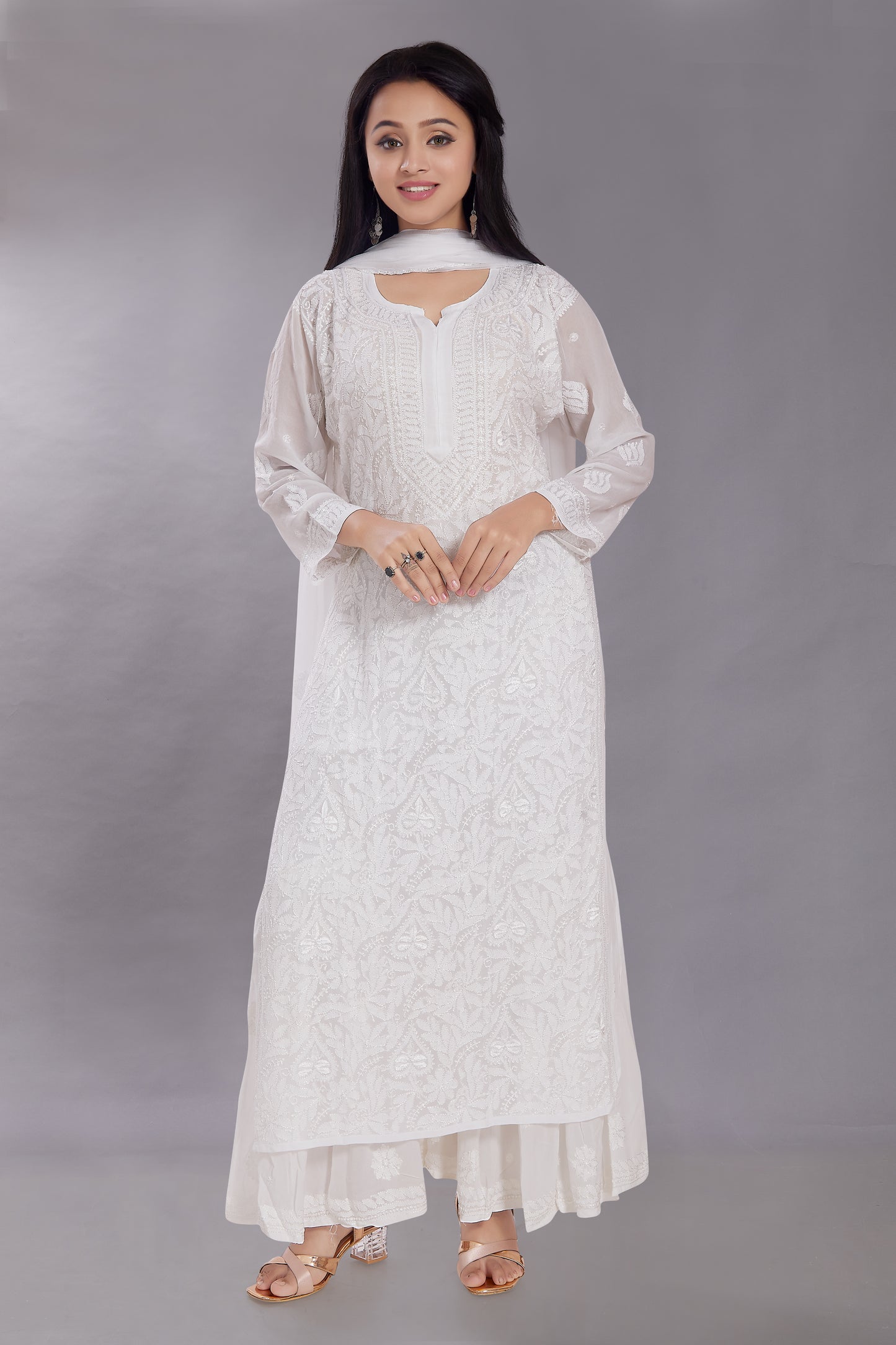 Khusnuma White Georgette Jaal Kurti (Only Kurti)