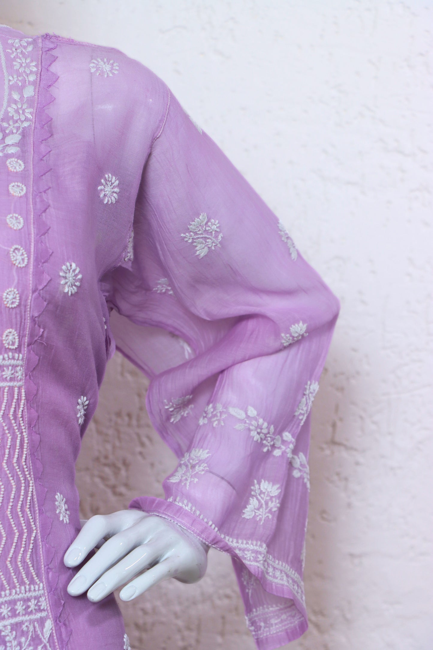 Unstitched Mulchanderi Kurta with Mul Lining and Pants Material in Cotton Satin.