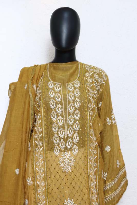 Mulchanderi 4 piece Chikankari Set (Semi-Stitched)